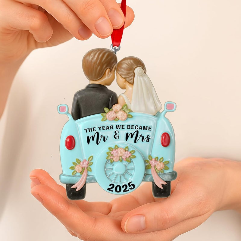 Fastpeace Wedding Ornament 2025 – The Year We Became Mr and Mrs 2025 – First Christmas Married Ornament – Bride and Groom Car Keepsake – Gift for Newlyweds, Couples, Husband and Wife (Blue) - Image 4